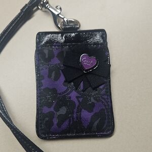 Coach Purple/ Black Key/Card Holder(4×3) with Heart Accent/strap